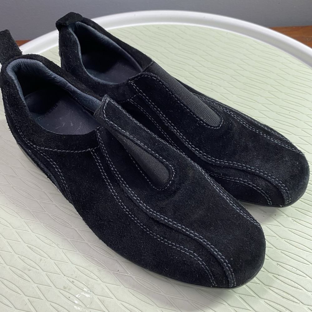 Lands End Womens Shoes Sz.6B Casual Slip-on Loafer Black Suede Flats